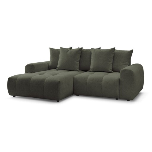 Colțar kaki extensibil/cu spațiu de depozitare cu tapițerie din chenille (cu colț pe partea stângă/cu șezlong) Roxelane – Bobochic Paris