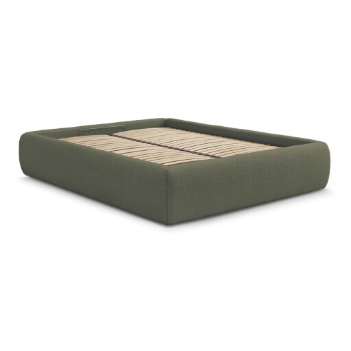 Pat matrimonial verde închis tapițat cu spațiu de depozitare/fără tăblie cu somieră 160x200 cm Inera – Bobochic Paris