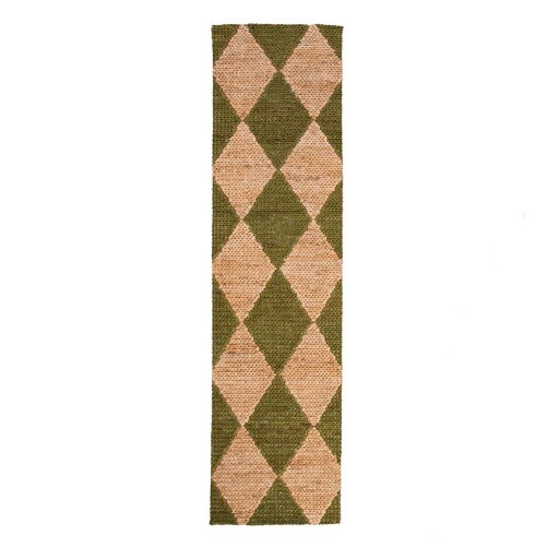 Covor tip traversă verde/în culoare naturală țesut manual din amestec de iută 60x230 cm Effie Diamond – Flair Rugs