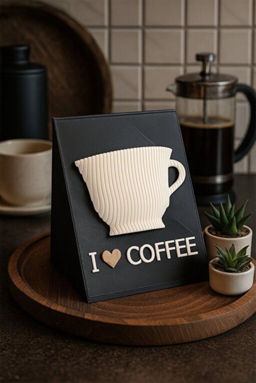 Decoratiune, Coffee Corner, 12x8.5x14 cm, Bioplastic, Alb/Negru