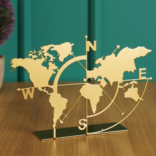 Decoratiune, World Map, 18x26 cm, Metal, Auriu