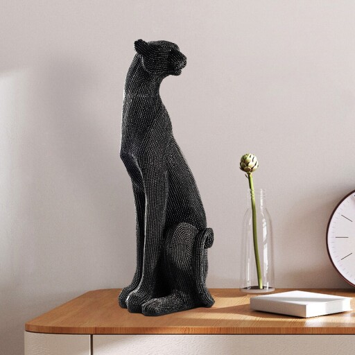 Decoratiune, Leopard, 15x43x15 cm, Poliester, Negru