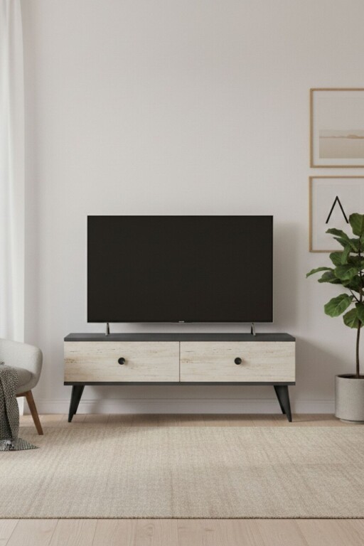 Comoda TV, Hanah Home, Mona 120, 120x40.5x32 cm, PAL , Antracit / Travertin