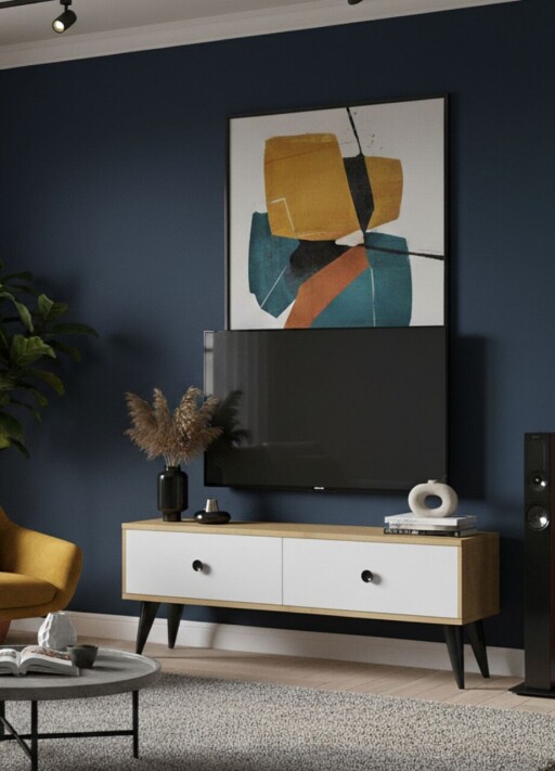 Comoda TV, Hanah Home, Mona 120, 120x40.5x32 cm, PAL , Stejar Safir / Alb