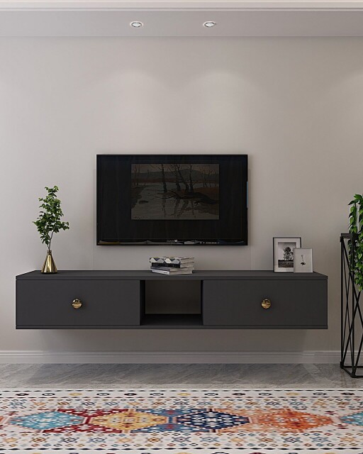 Comoda TV, Hanah Home, Zuzu 150, 150x25.6x29.6 cm, PAL , Antracit