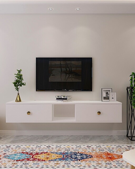 Comoda TV, Hanah Home, Zuzu 150, 150x25.6x29.6 cm, PAL , Alb