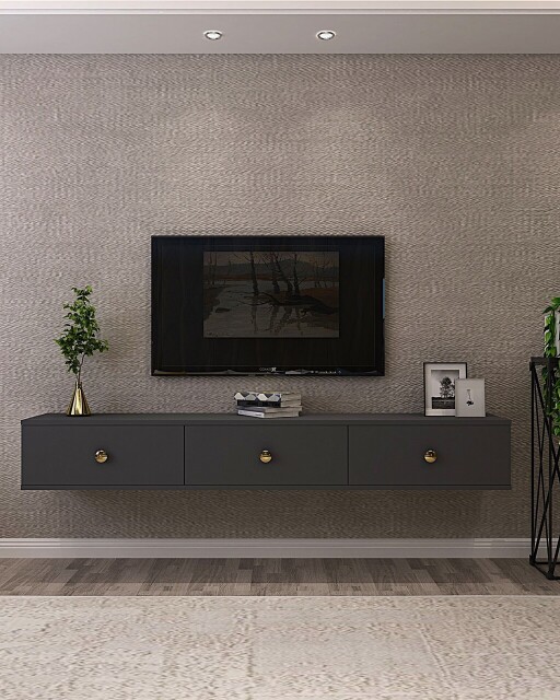 Comoda TV, Hanah Home, Zuzu 180, 180x25.6x29.6 cm, PAL , Antracit