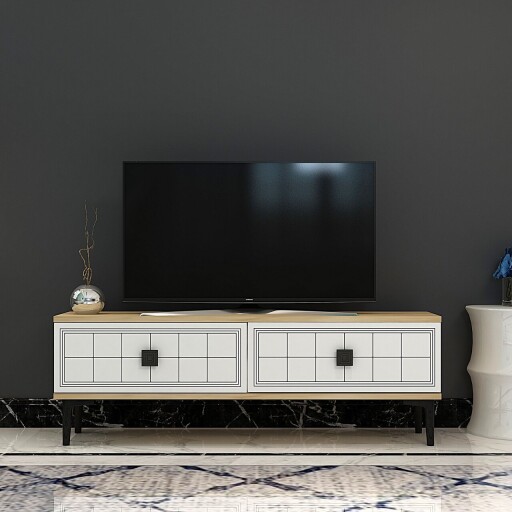 Comoda TV, Hanah Home, Yuka 120, 120x41x29.6 cm, PAL , Stejar Safir / Alb