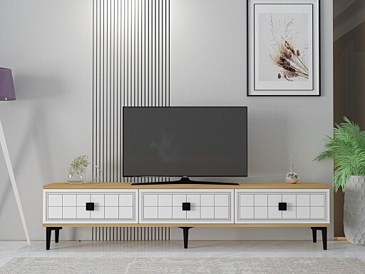 Comoda TV, Hanah Home, Yuka 180, 180x41x30 cm, PAL , Stejar Safir / Alb