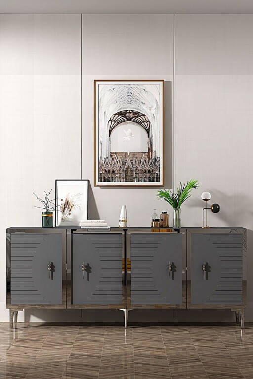 Consola, Hanah Home, Tuna 180, 180x75x32 cm, PAL , Antracit / Argintiu