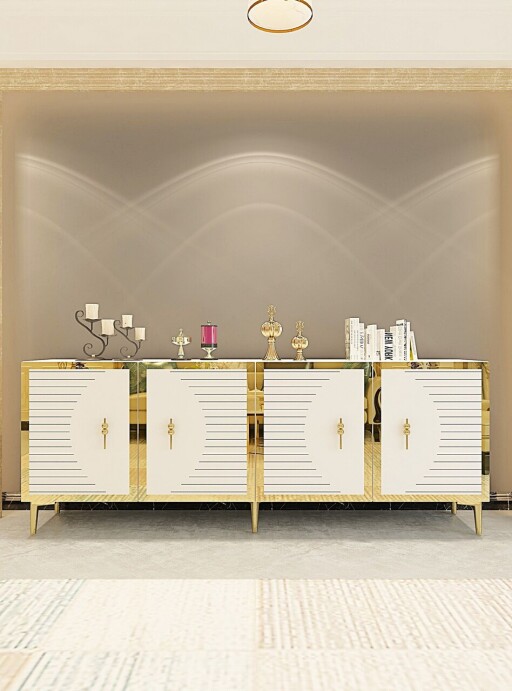 Consola, Hanah Home, Tuna 180, 180x75x32 cm, PAL , Alb/Auriu