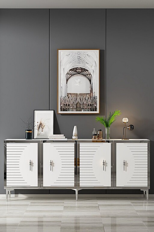 Consola, Hanah Home, Tuna 180, 180x75x32 cm, PAL , Alb / Argintiu