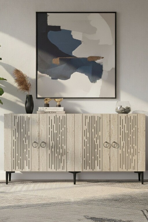Consola, Hanah Home, Rain 150, 150x75x32 cm, PAL , Alb / Travertin