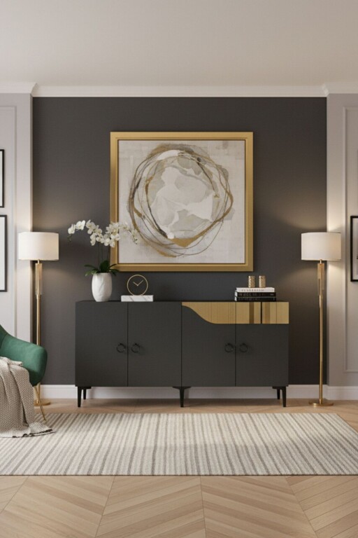 Consola, Hanah Home, Gama 150, 150x75x32 cm, PAL , Antracit / Aur