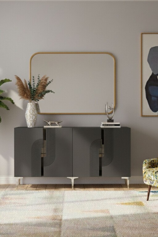Consola, Hanah Home, Meyra 150, 150x75x32 cm, PAL , Antracit / Argintiu