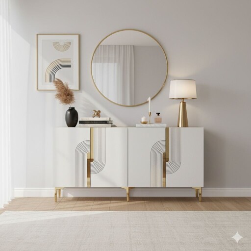 Consola, Hanah Home, Meyra 150, 150x75x32 cm, PAL , Alb/Auriu