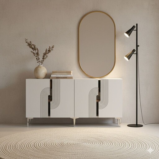 Consola, Hanah Home, Meyra 150, 150x75x32 cm, PAL , Alb / Argintiu