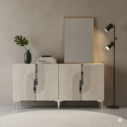 Consola, Hanah Home, Meyra 150, 150x75x32 cm, PAL , White / Travertine / Silver