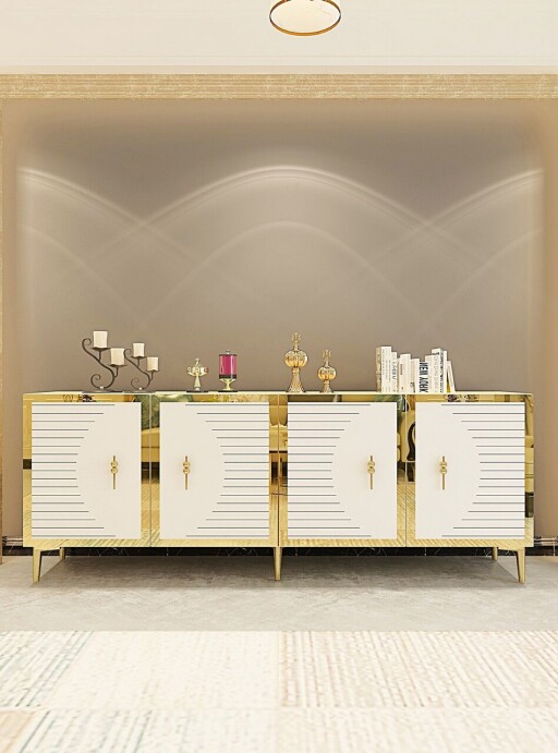 Consola, Hanah Home, Tuna 180, 180x75x32 cm, PAL , Stejar Safir / Alb / Auriu