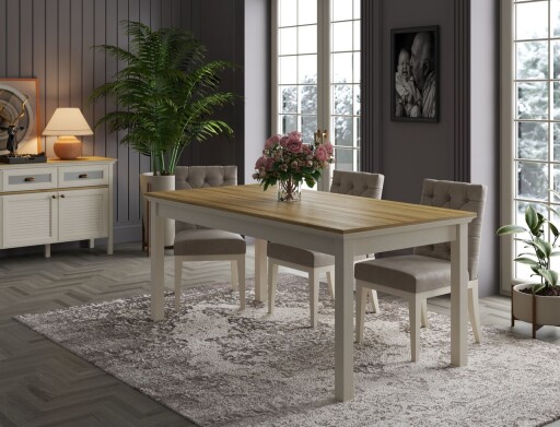 Masa, Hanah Home, FRN-21023, 180.2x77.6x90.2 cm, PAL, Crem / Gri