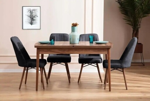 Set masa extensibila si scaune, Hanah Home, Lidyana, Lemn de carpen;PAL, Antracit