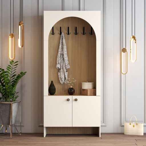 Cuier de perete, Hanah Home, Palermo K, 90x200.6x37 cm, PAL, Crem / Stejar