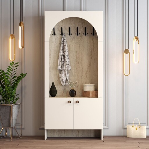 Cuier de perete, Hanah Home, Palermo K, 90x200.6x37 cm, PAL, Cream / Travertine