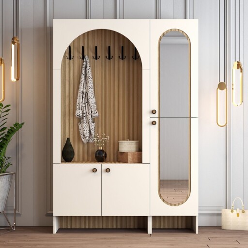 Cuier de perete, Hanah Home, Palermo Km, 135x200.6x37 cm, PAL, Crem / Stejar