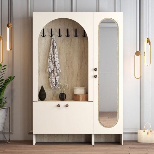 Cuier de perete, Hanah Home, Palermo Km, 135x200.6x37 cm, PAL, Cream / Travertine
