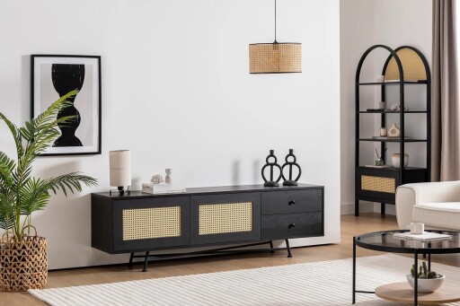 Comoda TV, Hanah Home, Nala 180, 180x55x40 cm, PAL, Negru