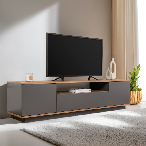 Comoda TV, Hanah Home, Veramont, 180x44.6x44.5 cm, PAL, Antracit / Pin Atlantic