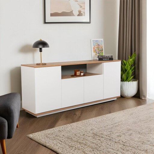 Consola, Hanah Home, Arista, 180x75x44.5 cm, PAL, Alb/Pin Atlantic