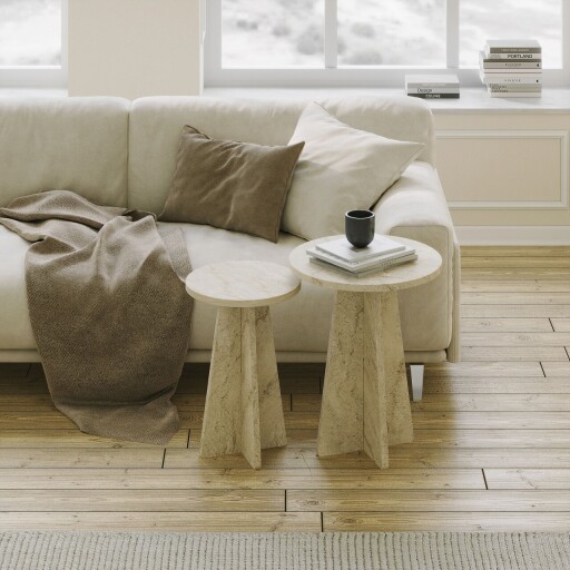 Set masute de cafea, Hanah Home, Mushroom 2, PAL, Travertin