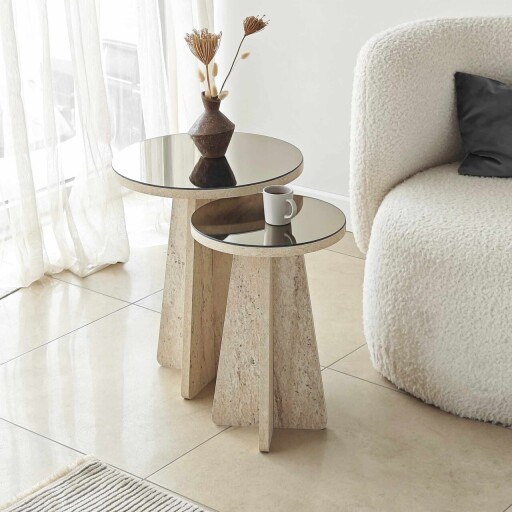 Set masute 2 piese, Hanah Home, Luna, PAL, Travertine / Bronze