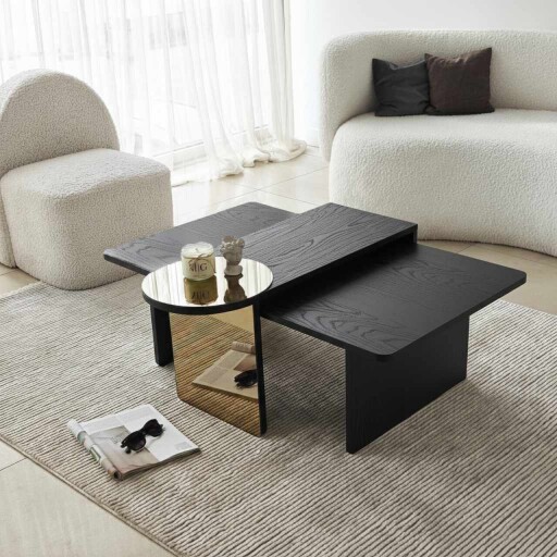 Set masute 2 piese, Hanah Home, Luna, PAL, Negru/Bronz