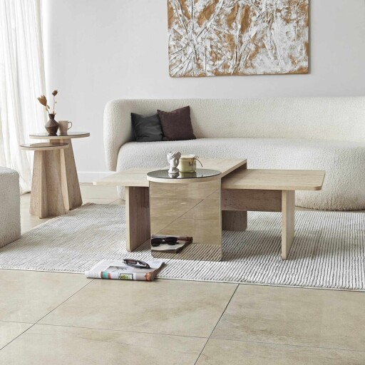 Set masute Nesting 4 piese, Hanah Home, Luna, PAL, Travertine / Bronze