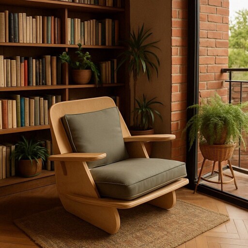 Fotoliu, Hanah Home, Stylish, 55x60x55 cm, Placaj, Lemn natural / Kaki