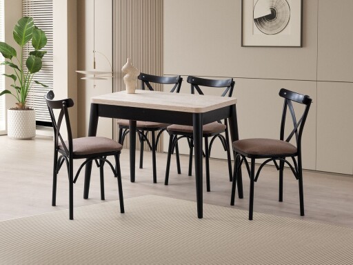 Masa extensibila, Hanah Home, Dolunay, 100x75x60 cm, PAL, Travertin / Negru