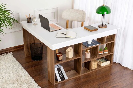 Birou, Hanah Home, Vesper, 130x72x120 cm, PAL, Nuc/Alb