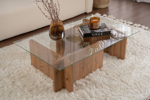 Masuta de cafea, Hanah Home, Flavio, 105x30x65 cm, Sticla temperata , Maro