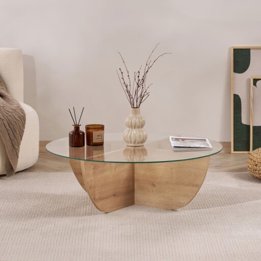 Masuta de cafea, Hanah Home, Liya, 90x30x90 cm, Sticla temperata , Maro