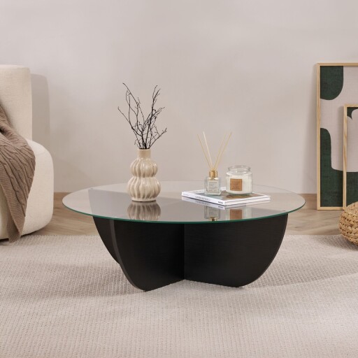 Masuta de cafea, Hanah Home, Liya, 90x30x90 cm, Sticla temperata , Negru