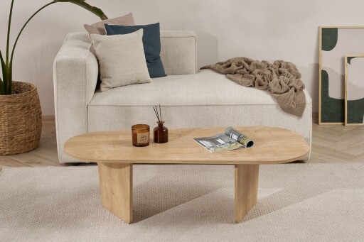 Masuta de cafea, Hanah Home, Ovalis, 130x40x65 cm, PAL, Stejar