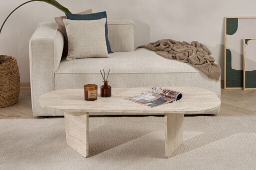 Masuta de cafea, Hanah Home, Ovalis, 130x40x65 cm, PAL, Travertin