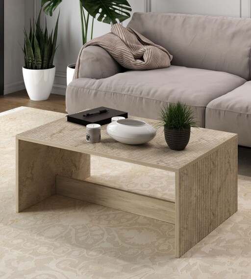 Masuta de cafea, Hanah Home, Lenna, 90x41.4x60 cm, PAL, Travertin