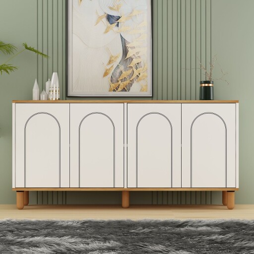 Consola, Hanah Home, Fayron, 150x73x36 cm, PAL, Stejar Safir / Alb
