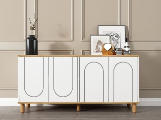 Consola, Hanah Home, Ravone, 150x73x36 cm, PAL, Stejar Safir / Alb