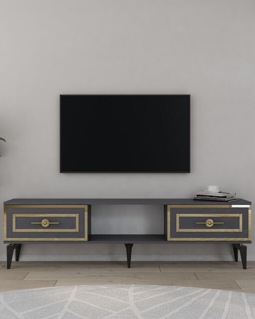 Comoda TV, Hanah Home, Viola, 150x44.6x29.6 cm, PAL , Antracit / Aur