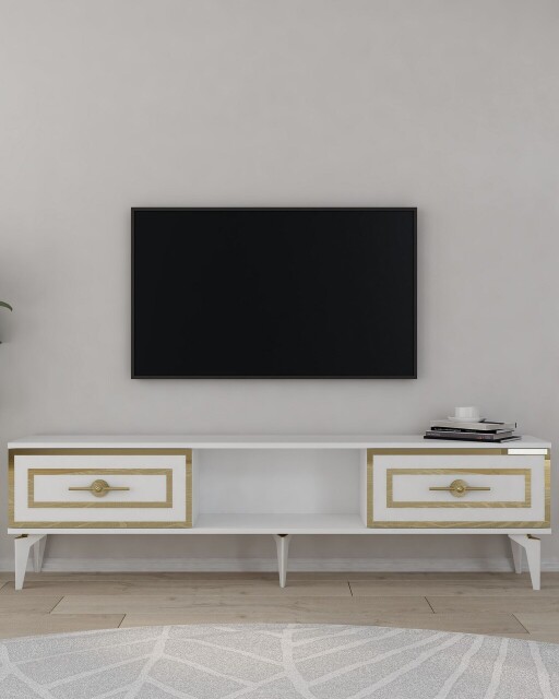 Comoda TV, Hanah Home, Viola, 150x44.6x29.6 cm, PAL , Alb/Auriu