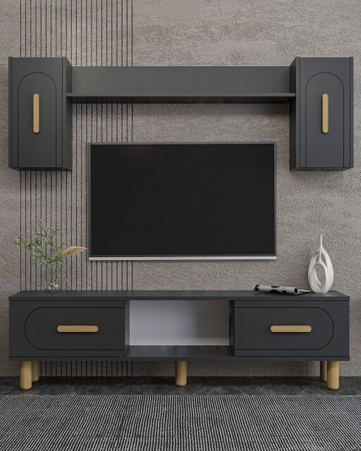 Comoda TV, Hanah Home, Yosun Bohem, 150x44.6x29.6 cm, PAL , Stejar antracit / safir